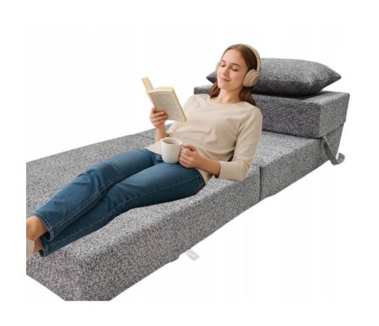 Materac fotel rozkładany składany łóżko boucle 200x70x15cm - grafit