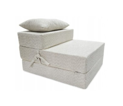 Materac fotel rozkładany składany łóżko boucle 200x70x15cm - jasny beż