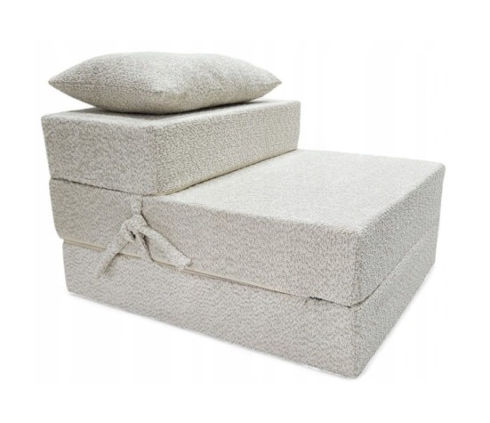 Materac fotel rozkładany składany łóżko boucle 200x70x15cm - jasny beż