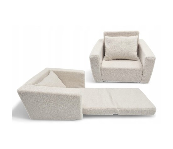 Fotelik dla dzieci rozkładany fotel baranek boucle pufa