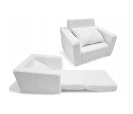 Fotelik dla dzieci rozkładany fotel baranek boucle pufa