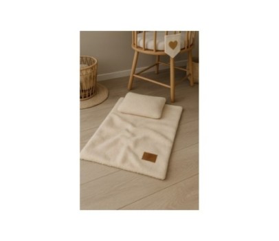 Kocyk otulacz BOUCLE baranek + poduszka – zestaw do wózka/łóżeczka – beż