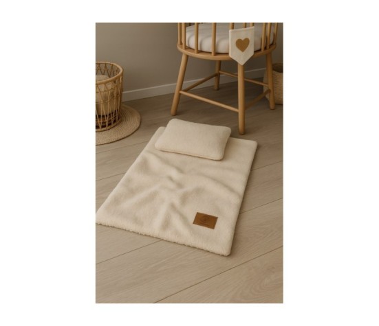 Kocyk otulacz BOUCLE baranek + poduszka – zestaw do wózka/łóżeczka – beż