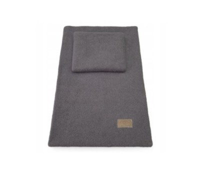 Kocyk otulacz BOUCLE baranek + poduszka – zestaw do wózka/łóżeczka – GRAFIT