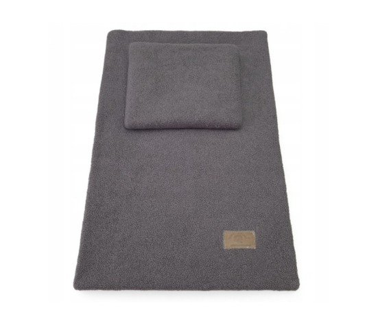 Kocyk otulacz BOUCLE baranek + poduszka – zestaw do wózka/łóżeczka – GRAFIT