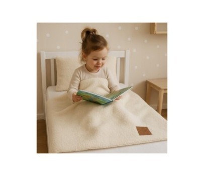 Kocyk BOUCLE baranek + poduszka, zestaw do wózka/łóżeczka – beż 75 x100 BEŻ