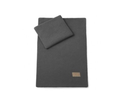Kocyk BOUCLE baranek + poduszka, zestaw do wózka/łóżeczka – 75 x100 GRAFIT