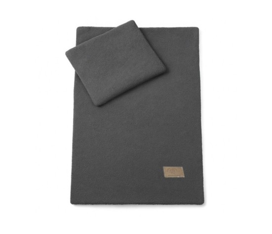 Kocyk BOUCLE baranek + poduszka, zestaw do wózka/łóżeczka – 75 x100 GRAFIT