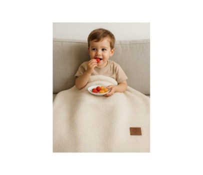 Kocyk BOUCLE baranek + poduszka, zestaw do wózka/łóżeczka – 75 x100 BIAŁY