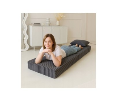 Materac turystyczny składany fotel 200x70x15cm sztruks grafit