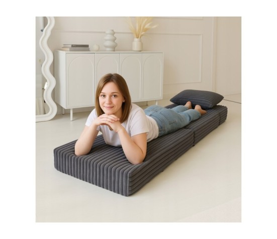 Materac turystyczny składany fotel 200x70x15cm sztruks grafit