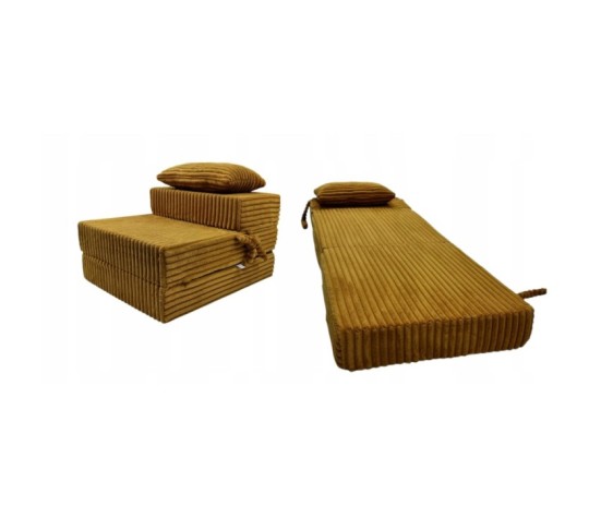 Materac turystyczny składany fotel 200x70x15cm sztruks miodowy